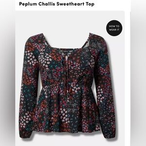 Floral Long Sleeve Challis Peplum Top